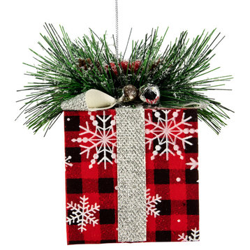 6" Black and Red Plaid Snowflake Christmas Pinecone Gift Box
