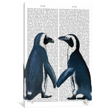 "Penguins in Love" by Fab Funky Canvas Print, 12"x8"