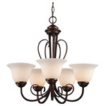 Trans Globe Lighting - Laredo II 25" Chandelier - The Laredo II 25" Chandelier illuminates any room it is placed in and provides an elegant look to the living space. The body of the chandelier stands out among decor with its bold and glamorous design.  The Laredo II Collection is a complete indoor product offering for your home, each with the signature scroll iron work details which are finished in Antique Bronze, and highlighted by coordinating White Frost glass shades.
