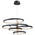 ET2 Lighting - ET2 Lighting Hoopla 6-Light LED Pendant, Black and Gold - Rings of various sizes finished in Black are supported from a column of soft Gold. This European classic is a soft contemporary design which works in today's home decor.