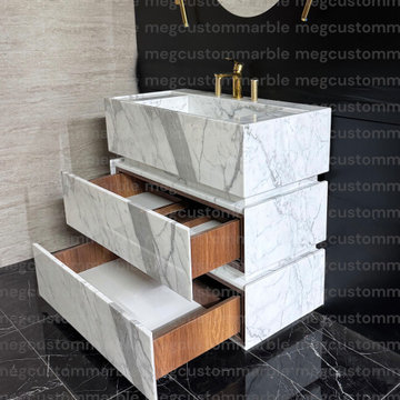 Statuary White Marble Sink Vanity Unit for Clementine