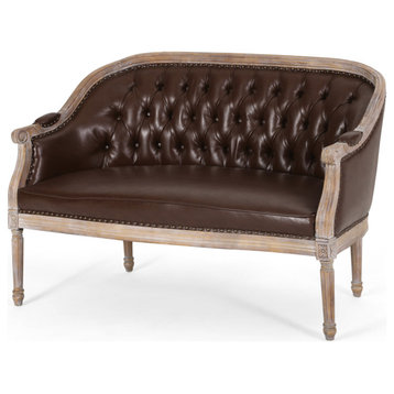 GDF Studio Megan Classical Tufted Loveseat, Dark Brown and Antique, Faux Leather