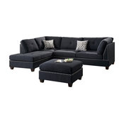 Modern Contemporary Sectional Sofa and Ottoman Set, Black