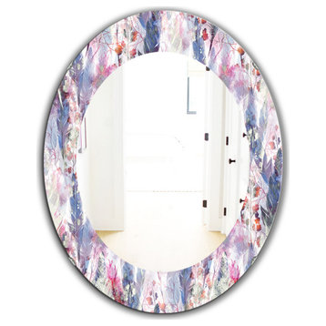 Feathers 2 Bohemian And Eclectic Frameless Round Vanity Mirror, 24x36