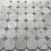 Octagon Mosaic Carrara Marble White Bianco Tile Gray Dots Honed 2", 1 sheet