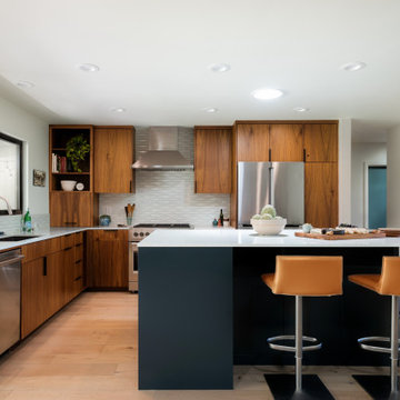Two Tone Mid-Century Modern Kitchen with Island Seating