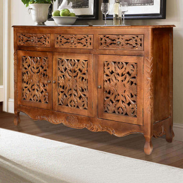 Pennsylvania Mango Wood Hand Carved Rustic Buffet Cabinet