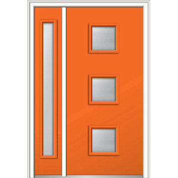 Clear 3-Lite Square Fiberglass Smooth Door With Sidelite, 53"x81.75", RH Inswing