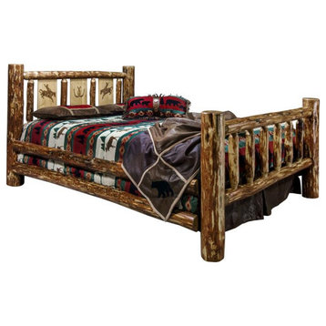 Montana Woodworks Glacier Country Wood Queen Bed with Bronc Design in Brown