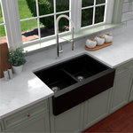 Karran USA - Karran Farmhouse Apron Front Quartz 34" Double Bowl Kitchen Sink, Black - This elegant farmhouse design with its deep 9-1/4" apron blends function and form beautifully, and will look stunning in your new kitchen. It is manufactured from an extremely durable quartz composite material that will provide decades of trouble-free use. This farmhouse design is available in a choice of 6 elegant color choices to compliment any decor.