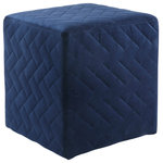 Inspired Home - Mason Velvet Brick Quilted Cube Ottoman, Navy - This ottoman's square silhouette blends effortlessly into any casual space. Free of unnecessary embellishments, our velvet cube ottoman is both a simple and functional piece. Whether used as an extra option for seating guests at your next big game screening or kick up your feet as you lounge in your recliner, this ottoman takes up minimal space. You can create a grouping of these ottomans for a statement piece that also serves as additional seating. Give comfort and warmth to your home's interior with the fun and functional cube ottoman. Add class and comfort to any space in your living room, family room or den. This piece is ideal for kids and teens bedrooms.FEATURES: