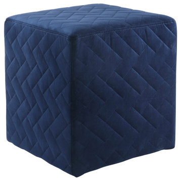 Mason Velvet Brick Quilted Cube Ottoman, Navy