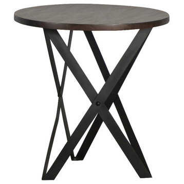 Coaster Modern Wood Round End Table with Metal Base in Brown