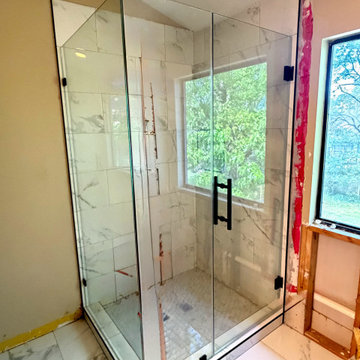 shower enclosure with swing door frameless