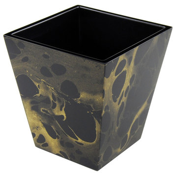 Black Gold Marble Lacquer Waste Basket