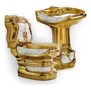 Fine Fixtures Dual-Flush Elongated One-Piece Toilet with High Efficiency  Flush in Shiny Gold 