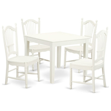 5 Pc Small Kitchen Table And 4 Hard Wood Dining Chairs In Linen White