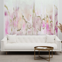 Pink Accent Wall in White Living room - Wallpaper
