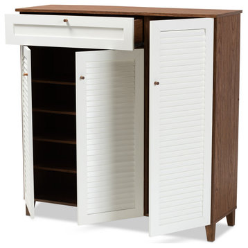 Websterson 11-Shelf Shoe Storage Cabinet, White-Walnut With Drawer