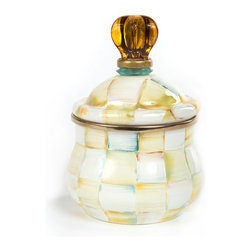 Parchment Check Enamel Lidded Sugar Bowl | MacKenzie-Childs - Bathroom Canisters