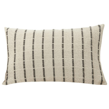 Throw Pillow With Corded Design, Black/White, 16"x24", Poly Filled