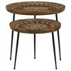 Nuala 2-piece Round Nesting Table With Tripod Tapered Legs Honey and Black