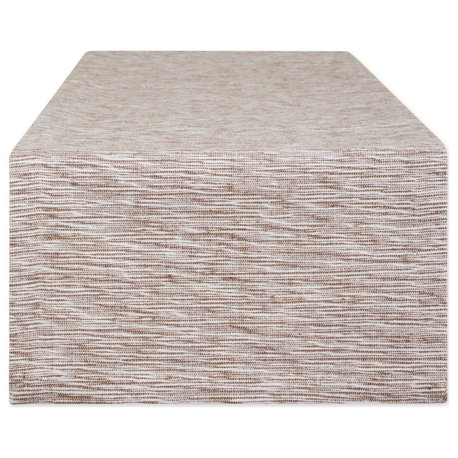 Leather Brown And Off-White Tonal Recycled Cotton Slubby Rib Table Runner 14X72