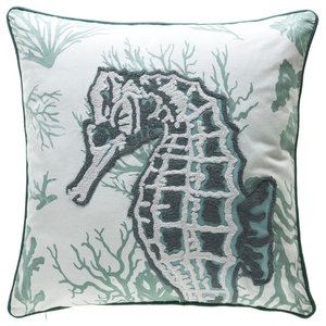 Blue Coral Crewel Stitch Pillow Beach Style Decorative Pillows By 14 Karat Home Inc