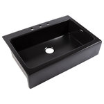 Sinkology - Parker Black Fireclay 34″ Single Bowl Quick-Fit Farmhouse Drop-in Kitchen Sink - Getting a high-end feel when you tackle DIY jobs, while still balancing everything else in your life, can be tough. The drop-in Parker is the perfect answer that provides high-end elegance and beauty with a quick-and-easy replacement installation. Once in-place, the striking farmhouse apron and large single bowl of this kitchen sink ensures maximum workspace for cleaning bulky or oversized dishes. Our ultra-durable and dense fireclay is fired up to 2100 degree F and protected with our proprietary finish that safeguards and adds strength.