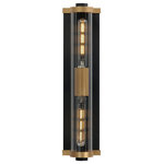 Maxim Lighting International - Opulent 2-Light 20" Outdoor Wall Sconce, Black / Antique Brass - Internally ribbed clear glass tubes refract tubular lamps, creating a shimmering light effect. The glass is supported by a two-tone black frame with Aged Brass accents, making this sconce suitable for both indoor and outdoor installations. With a depth of less than 4 inches, this ADA compliant sconce may also be used in commercial applications. .