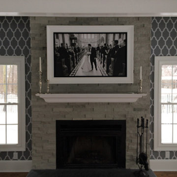 Living Room Fireplace - Farrow & Ball Wallpaper