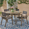 GDF Studio Spencer Outdoor Round Acacia Wood Dining Set With Mesh Seats, Gray Fi