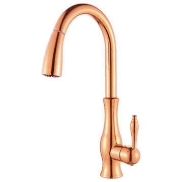Pull Out Rotation High Arch Kitchen Sink Faucet, Rose Gold