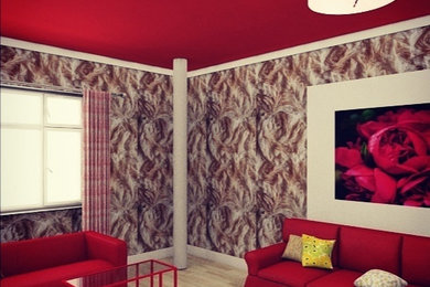 Свежая идея для дизайна: парадная, открытая гостиная комната в классическом стиле с телевизором на стене - отличное фото интерьера