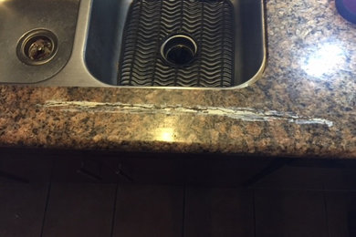 Granite crack repair work. Crack is approx 15".