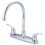 Olympia Faucets - Accent Two Handle Kitchen Faucet, Polished Chrome - Two Handle Kitchen Faucet Lever Handles Gooseneck Spout Swivel 360_ 8-7/16" Reach, 8-1/8" From Deck to Aerator Washerless Cartridge Operation 3-Hole 8" Installation With 1.5 GPM Flow Rate