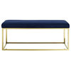 Velvet Fabric Bench/Ottoman With Gold Black Stainless Steel Frame, Gold Navy
