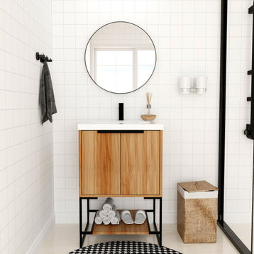 BNK Freestanding Raised Grain Bathroom Vanity With Resin Basin, Maple, 24"