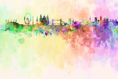 London skyline in watercolor background