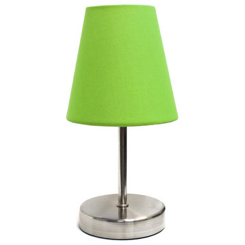 Simple Designs Sand Nickel Mini Basic Table Lamp With Fabric Green Shade
