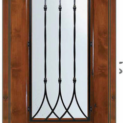 Prehung Single Door 80 Wood Alder Warwick 3/4 Lite Wrought Iron - Front Doors