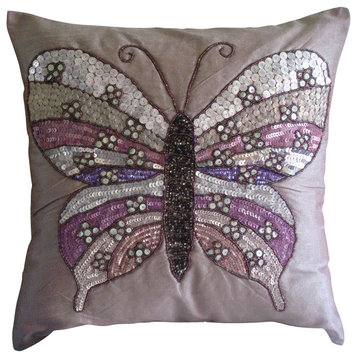 Pink Outdoor Chair Cushions Art Silk 20"x20" Lilac, Butterfly Love