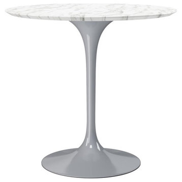 Aron Living Rose 32" Round Artifical Marble and Metal Dining Table in Gray