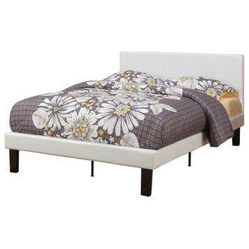 Serene Slated Wooden Full Bed In Faux Leather 12 Slats, White