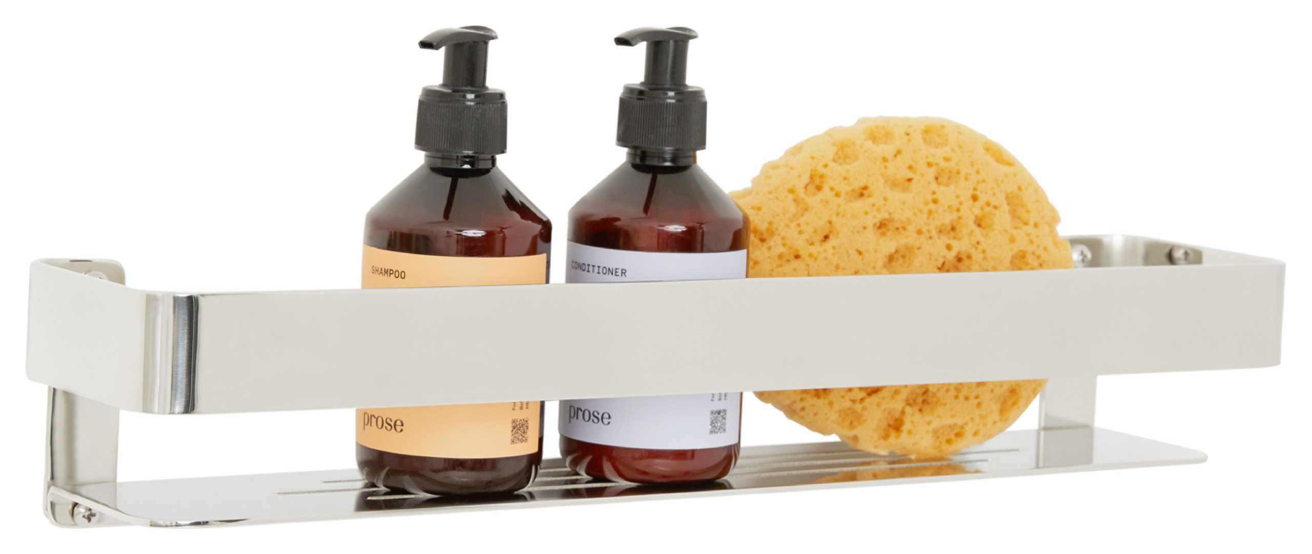 Rectangular Shower Shelf With Rail, Polished