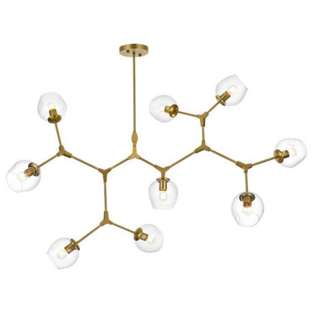 Elegant Lighting 1712G60 Cavoli 9 Light 60"W Abstract Chandelier - Brass