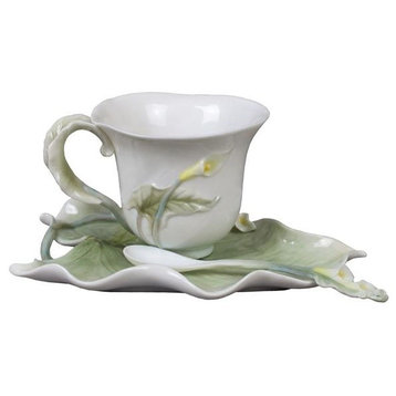 Calla Lily Coffee Cup Set With Spoon, Home Accent, Fine Porcelain