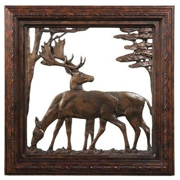 Plaque MOUNTAIN Lodge Fallow Deer Silhouette Resin Hand-Painted