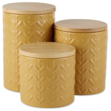 Honey Gold Matte Retro Vine Texture Ceramic Canister (Set of 3)
