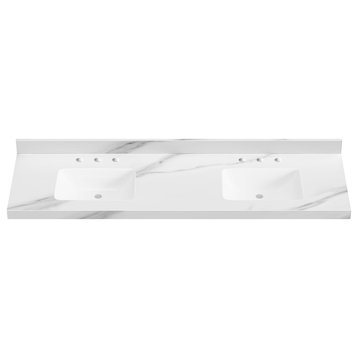 Engineered Composite White Rectangular Single Sink Vanity Top in White, 73''